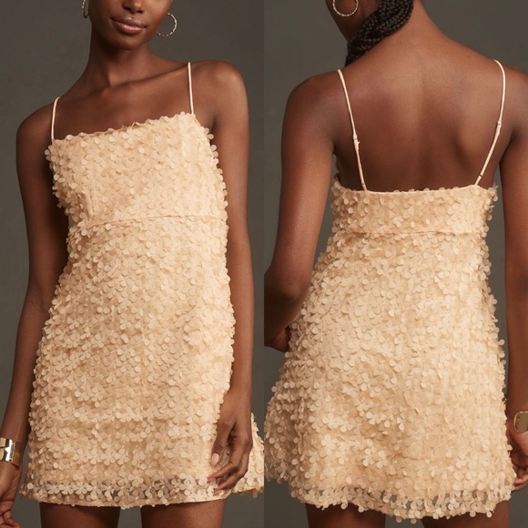 NWT Anthropologie 3D Floral Embellished‎ Mini Dress in Peach - L - Picture 1 of 16